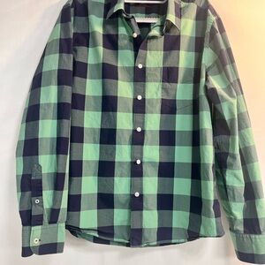 UNTUCKit Men’s Large Slimfit Green and Navy Plaid Shirt Long Sleeve Cotton